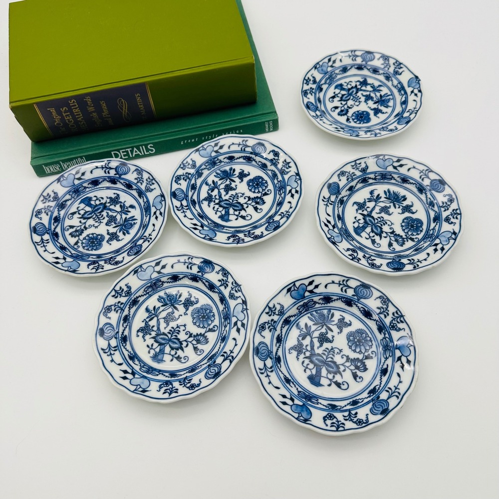 Meissen Blue Onion Carl Teichart Porcelain Small Plate Set of 6 Scalloped 5" 5"